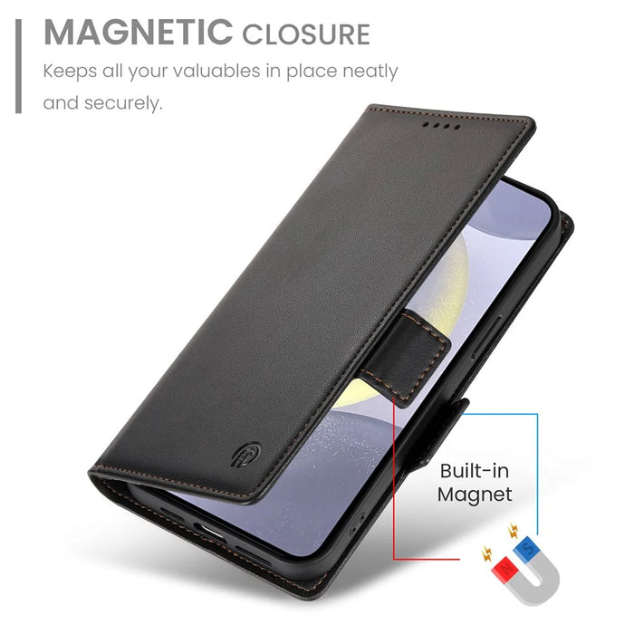 For Samsung Galaxy S25 Edge Stand Case PU Leather Wallet Phone Cover - Black - 7
