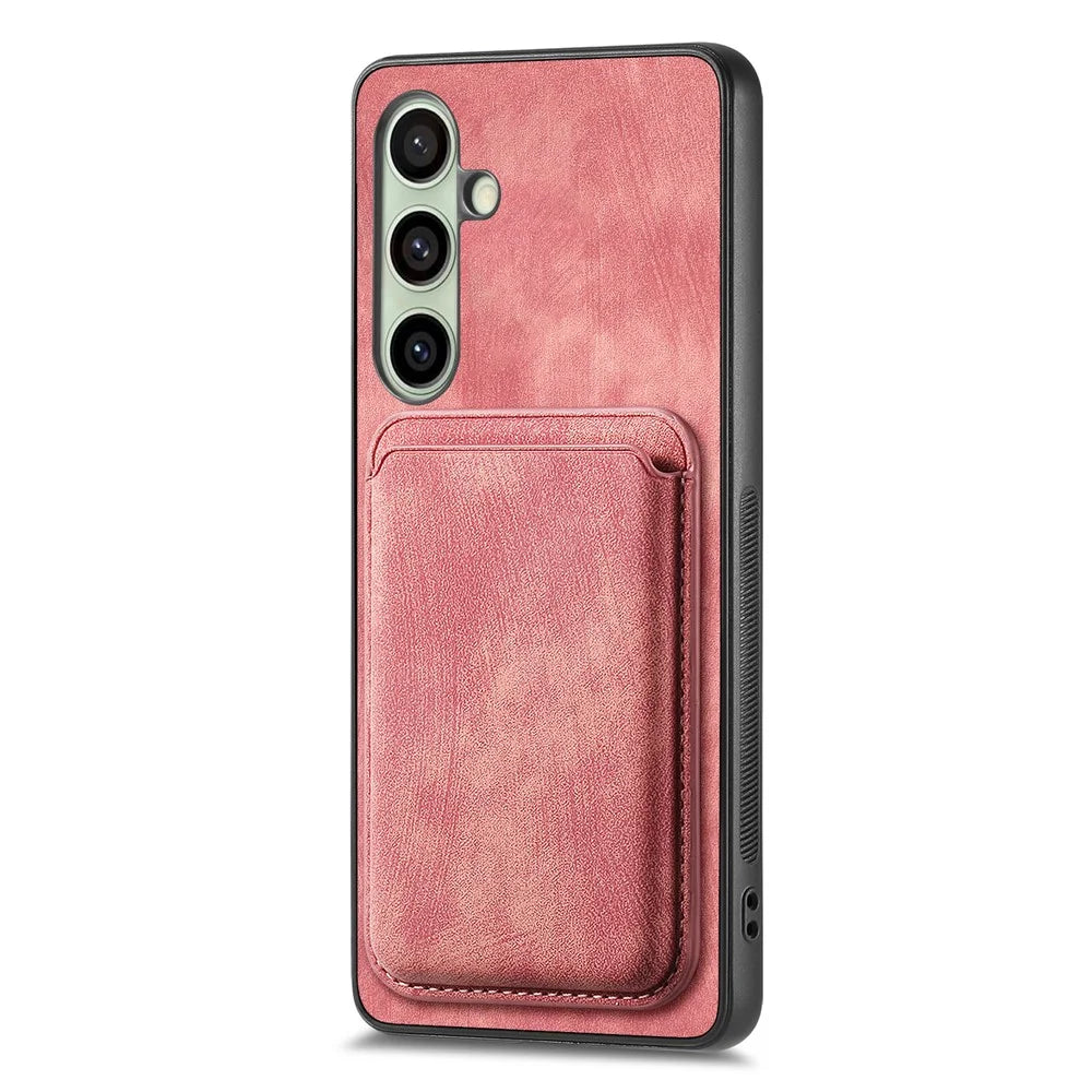 For Samsung Galaxy A26 5G Magnetic Case Leather Back Cover with Detachable Card Holder - Pink - 2