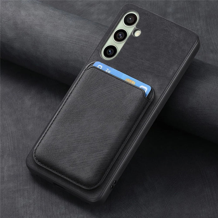 For Samsung Galaxy A36 5G Magnetic Case Leather Back Cover with Detachable Card Holder - Black - 5