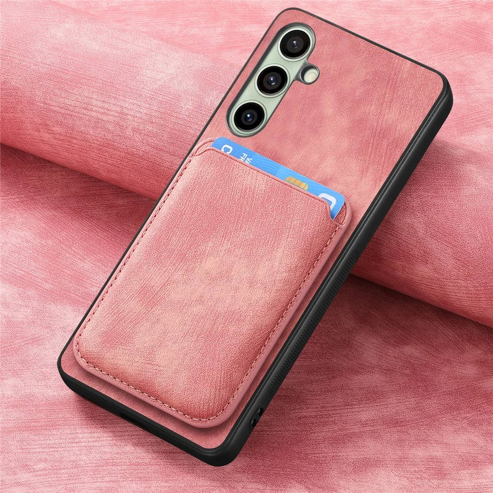 For Samsung Galaxy A56 5G Magnetic Case Leather Back Cover with Detachable Card Holder - Pink - 5