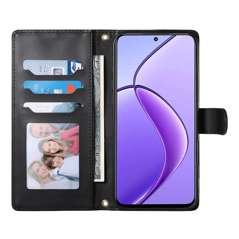 For Realme 14 Pro 5G Case Rhombus Stitching Wallet Stand Leather Phone Cover with Long  /  Short Strap - Black - 4