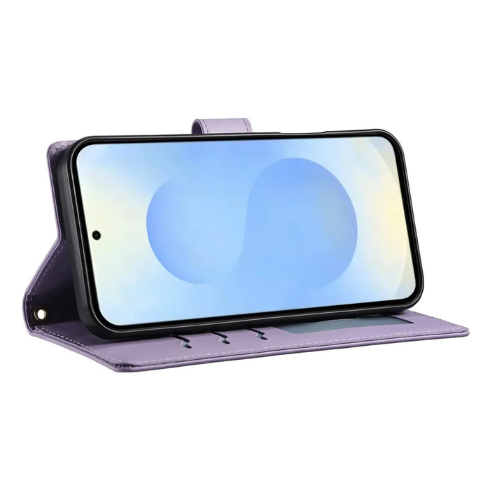 For Samsung Galaxy S25 Edge Case Rhombus Stitching Wallet Stand Leather Phone Cover with Long  /  Short Strap - Purple - 2