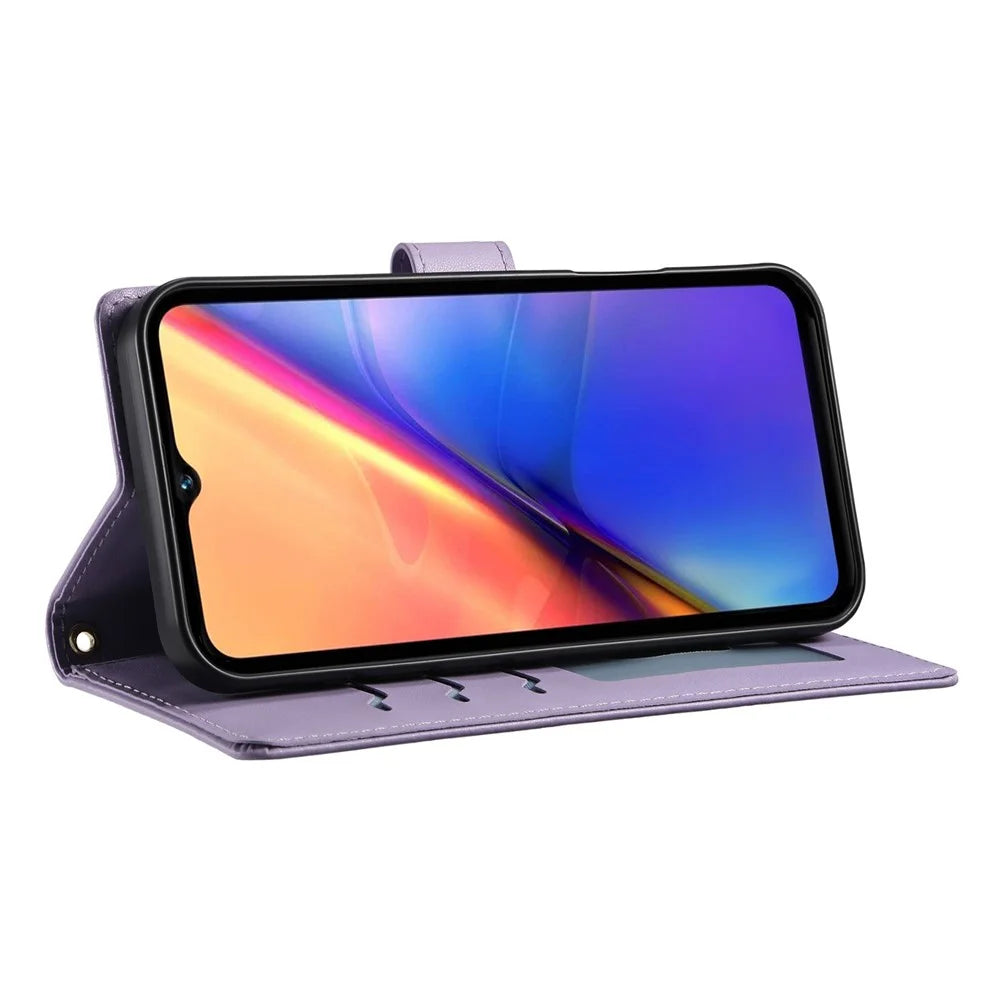 For vivo V50 5G Case Rhombus Stitching Wallet Stand Leather Phone Cover with Long  /  Short Strap - Purple - 2