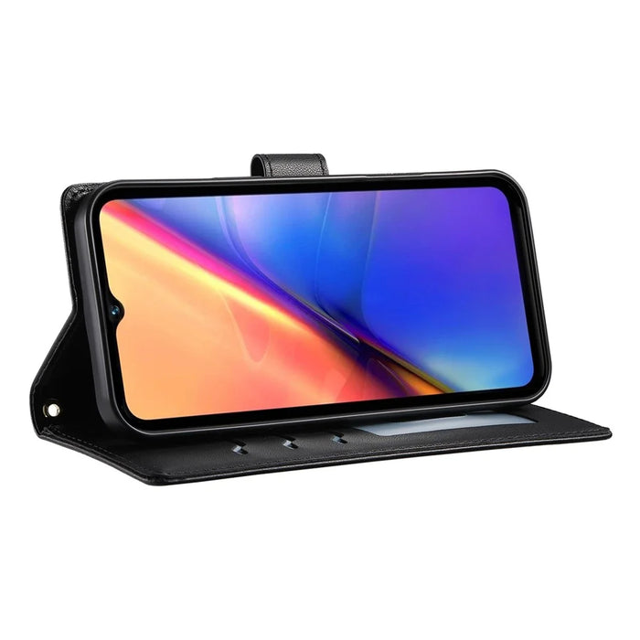 For vivo Y29 4G Case Rhombus Stitching Wallet Stand Leather Phone Cover with Long  /  Short Strap - Black - 2