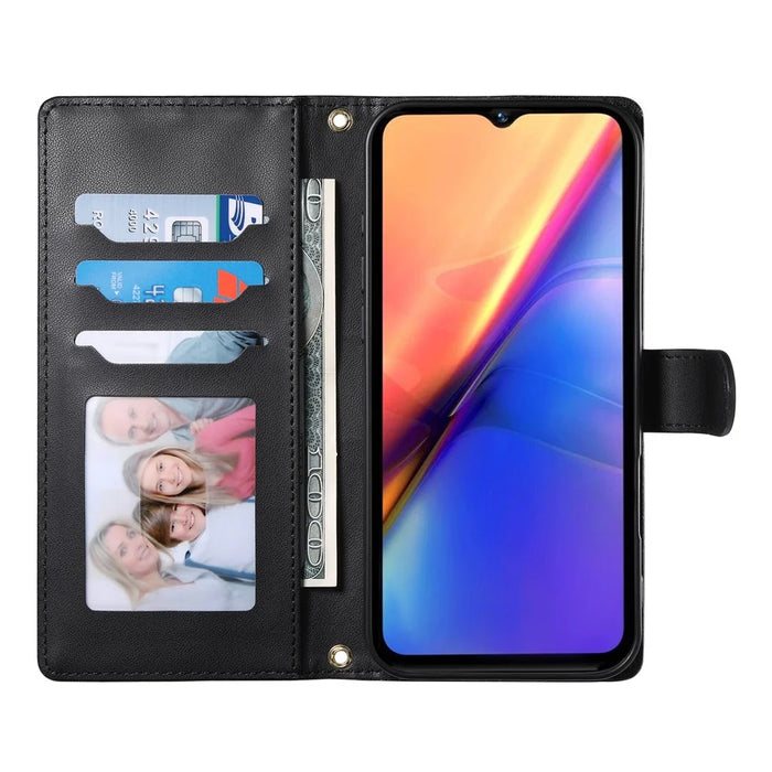 For vivo Y29 4G Case Rhombus Stitching Wallet Stand Leather Phone Cover with Long  /  Short Strap - Black - 4
