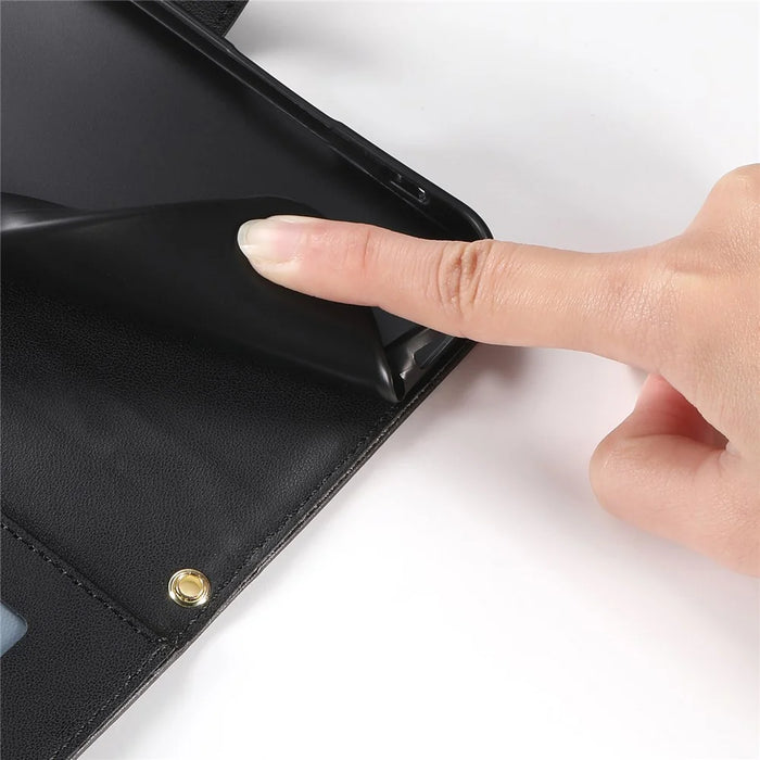 For vivo Y29 4G Case Rhombus Stitching Wallet Stand Leather Phone Cover with Long  /  Short Strap - Black - 7