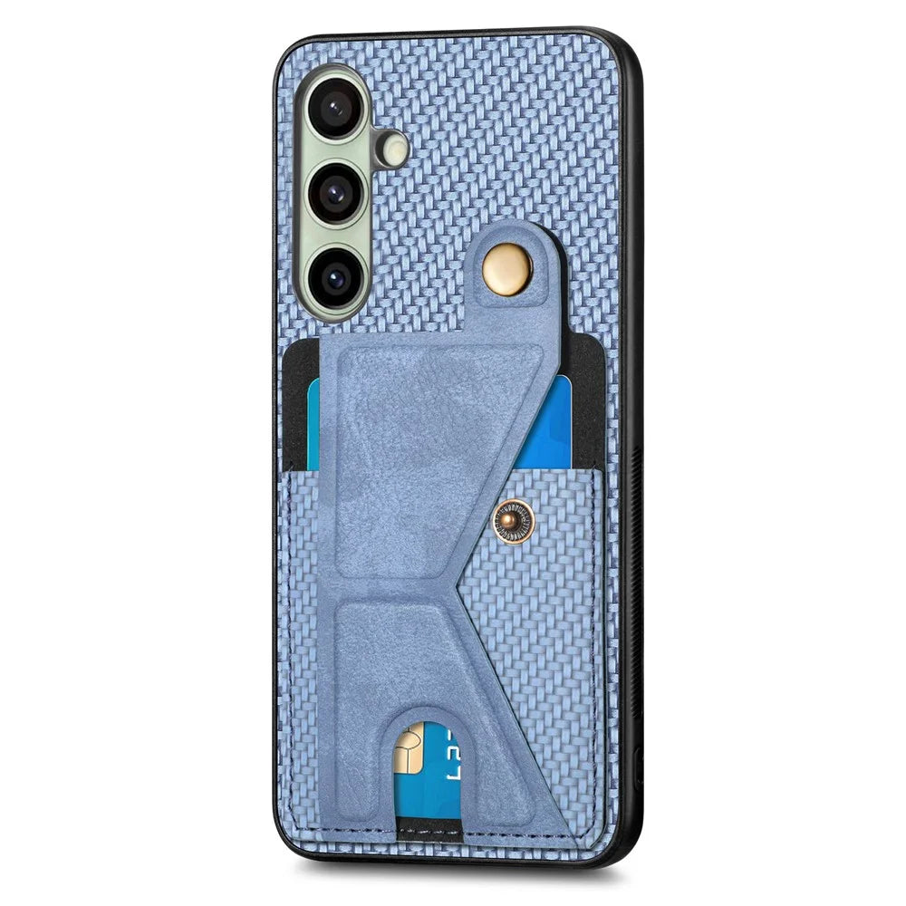 For Samsung Galaxy A26 5G Case with K-Shaped Kickstand Leather Phone Back Cover - Blue - 2