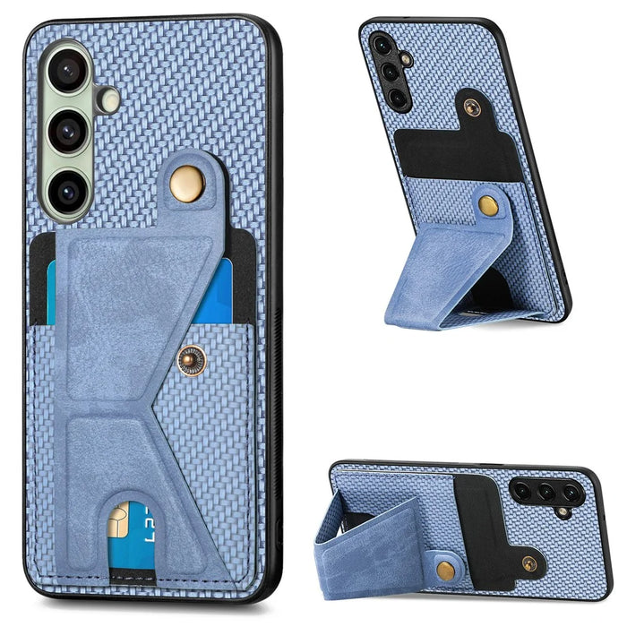 For Samsung Galaxy A56 5G Case with K-Shaped Kickstand Leather Phone Back Cover - Blue - 1