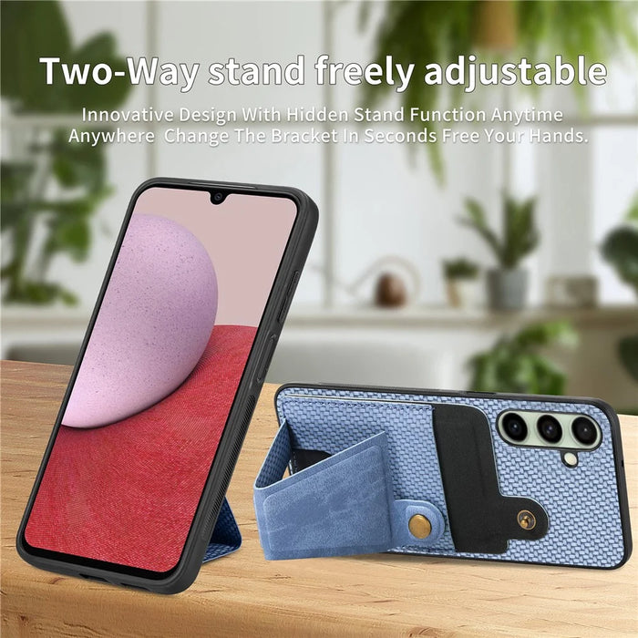 For Samsung Galaxy A56 5G Case with K-Shaped Kickstand Leather Phone Back Cover - Blue - 4