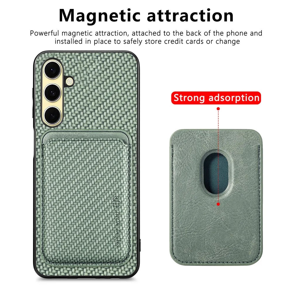 For Samsung Galaxy A26 5G Case Magnetic Detachable Card Holder Phone Back Cover - Green - 2