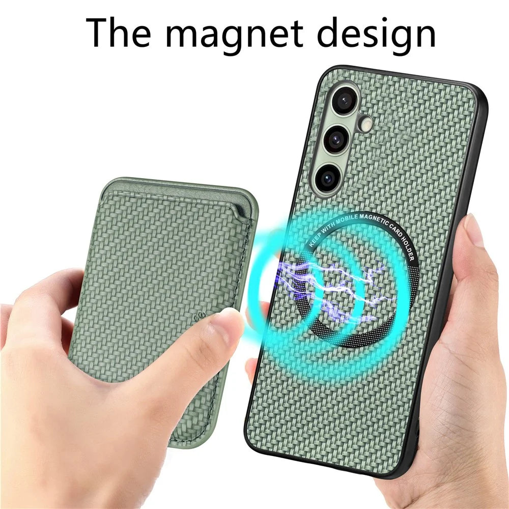 For Samsung Galaxy A26 5G Case Magnetic Detachable Card Holder Phone Back Cover - Green - 3