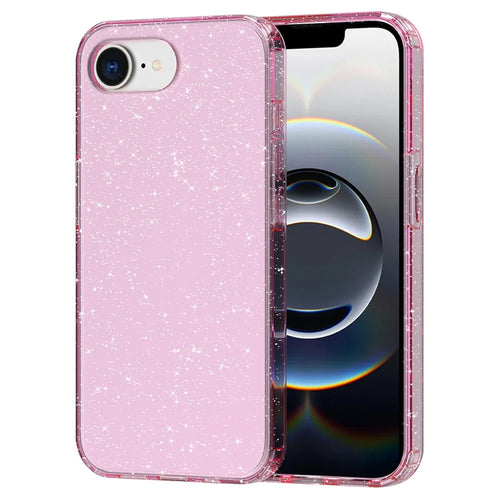 GW18 For iPhone 17e / 16e Case Glitter Powder Decor Clear TPU + PC Shockproof Phone Cover Anti Scratch - Transparent Pink - 1