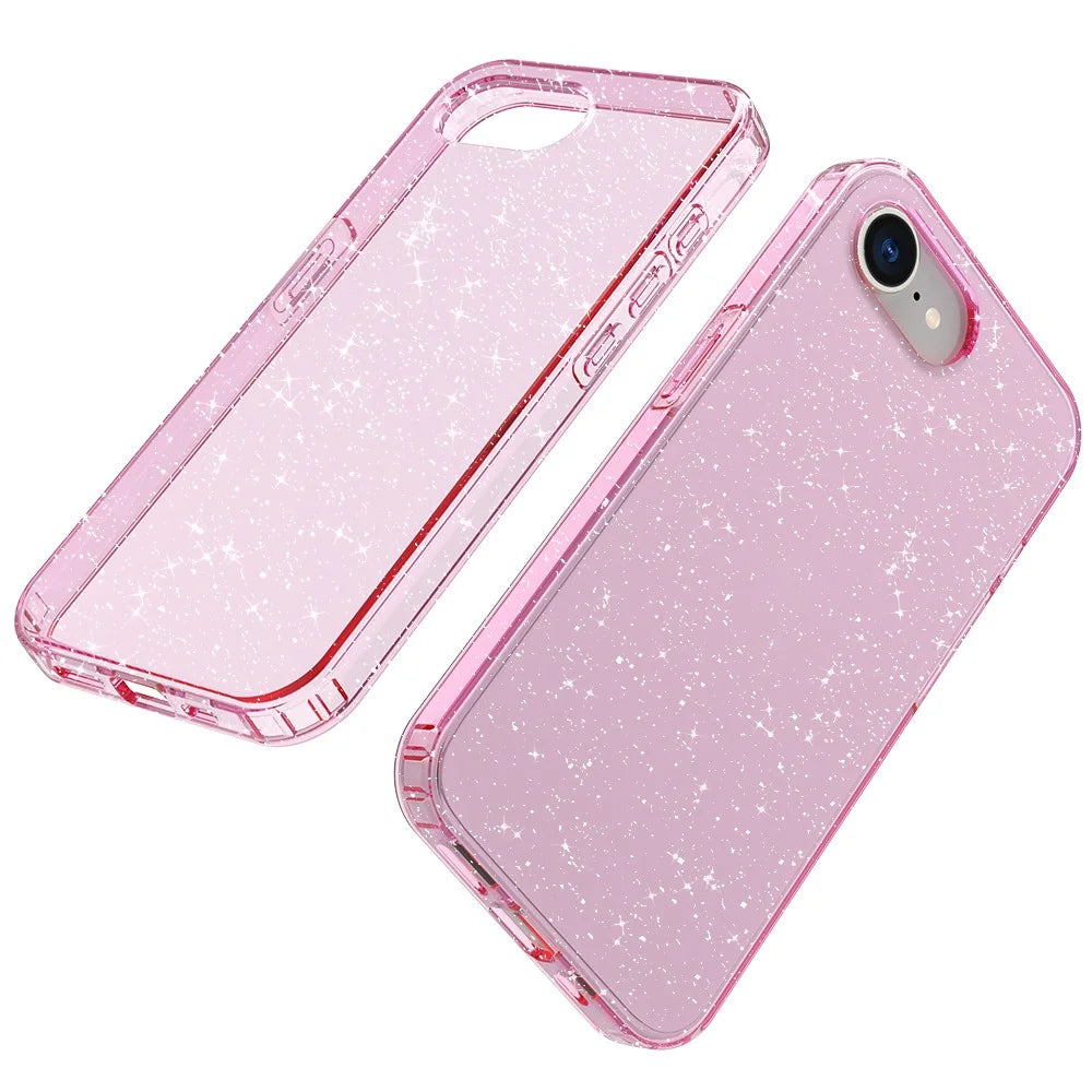 GW18 For iPhone 17e / 16e Case Glitter Powder Decor Clear TPU + PC Shockproof Phone Cover Anti Scratch - Transparent Pink - 2