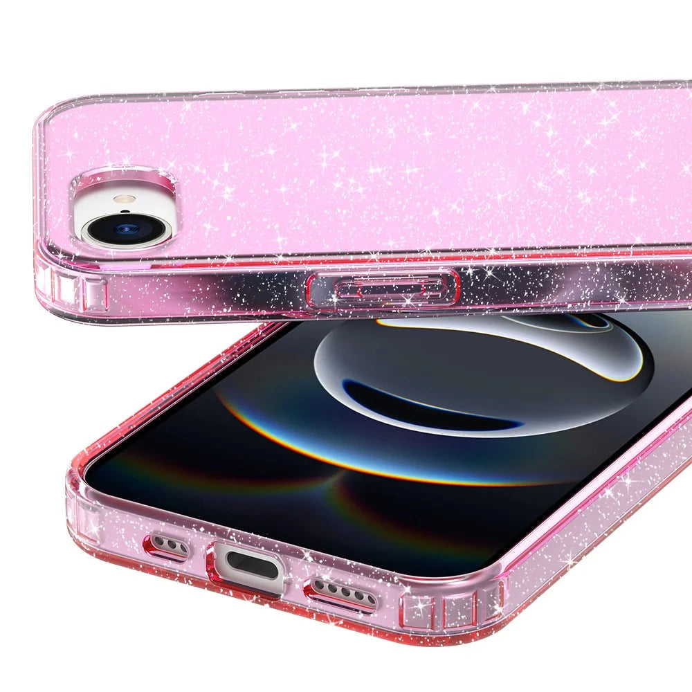 GW18 For iPhone 17e / 16e Case Glitter Powder Decor Clear TPU + PC Shockproof Phone Cover Anti Scratch - Transparent Pink - 3