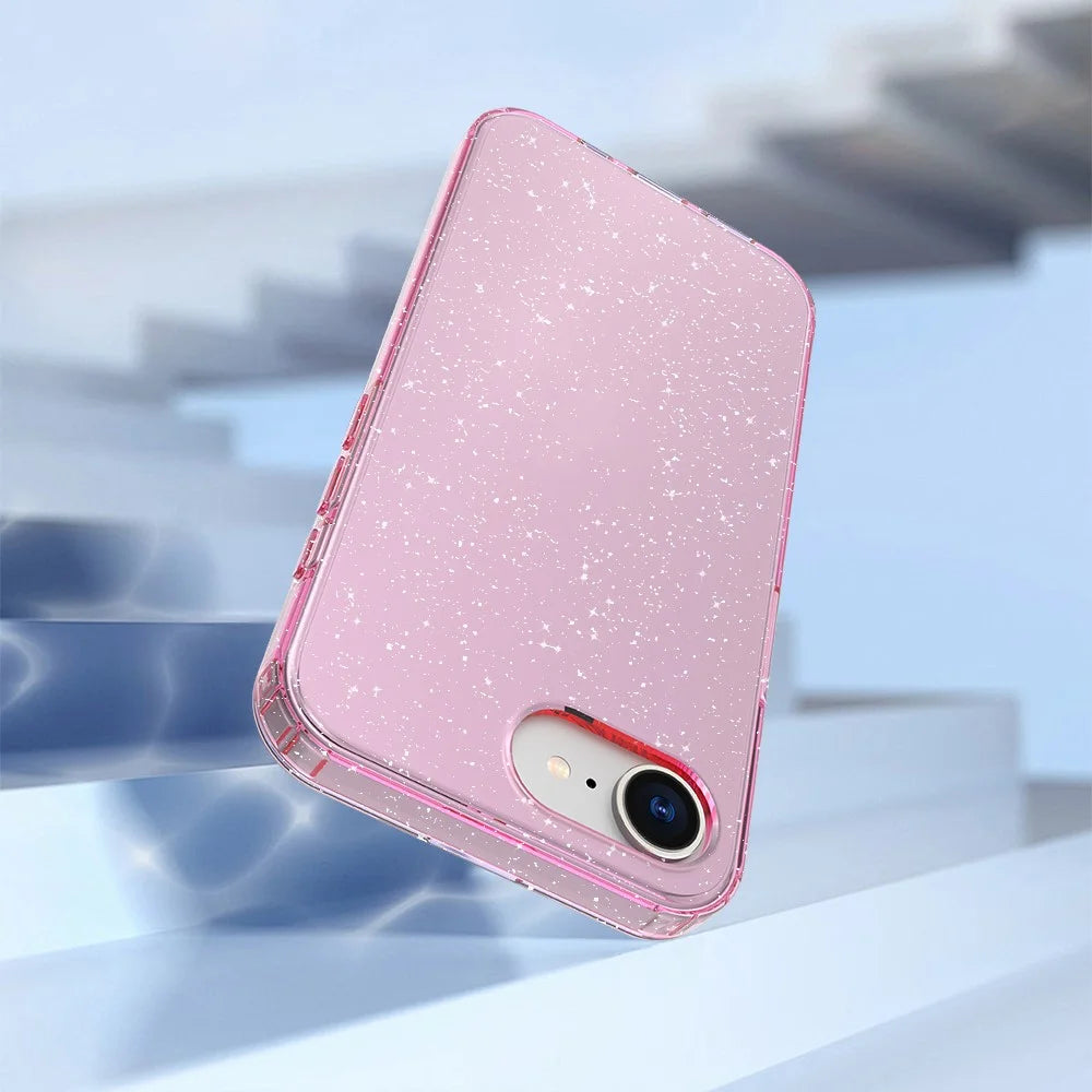 GW18 For iPhone 17e / 16e Case Glitter Powder Decor Clear TPU + PC Shockproof Phone Cover Anti Scratch - Transparent Pink - 4