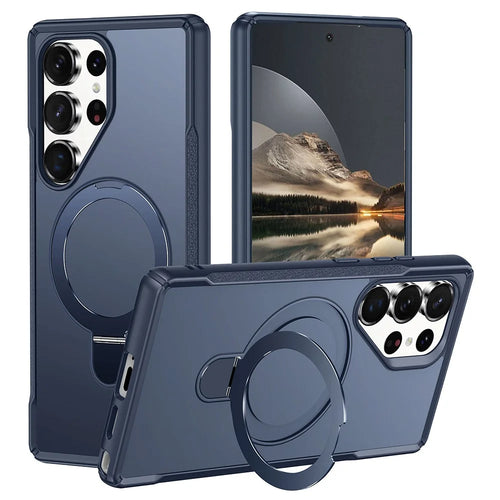 For Samsung Galaxy S25 Ultra Case with Magnetic Kickstand TPU + PC Anti Drop Phone Cover - Sapphire - 1