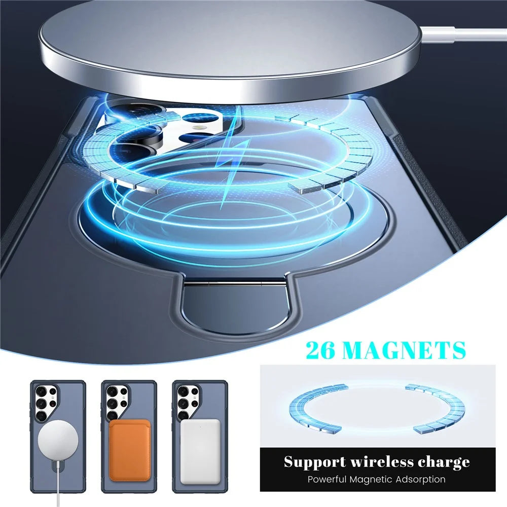For Samsung Galaxy S25 Ultra Case with Magnetic Kickstand TPU + PC Anti Drop Phone Cover - Sapphire - 4
