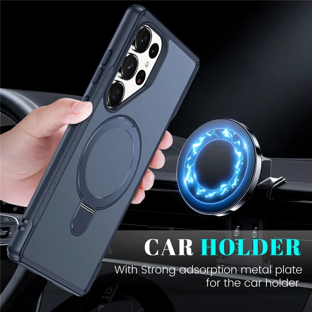 For Samsung Galaxy S25 Ultra Case with Magnetic Kickstand TPU + PC Anti Drop Phone Cover - Sapphire - 5