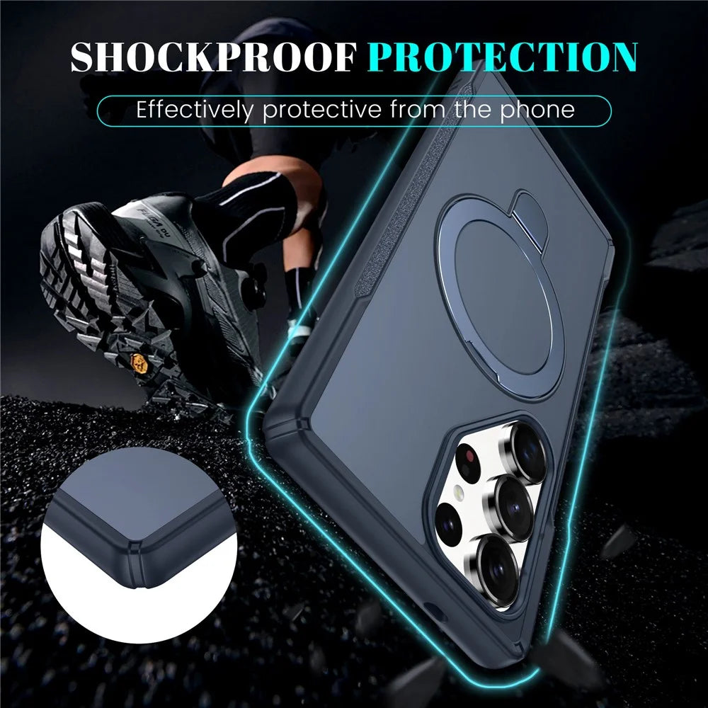 For Samsung Galaxy S25 Ultra Case with Magnetic Kickstand TPU + PC Anti Drop Phone Cover - Sapphire - 6