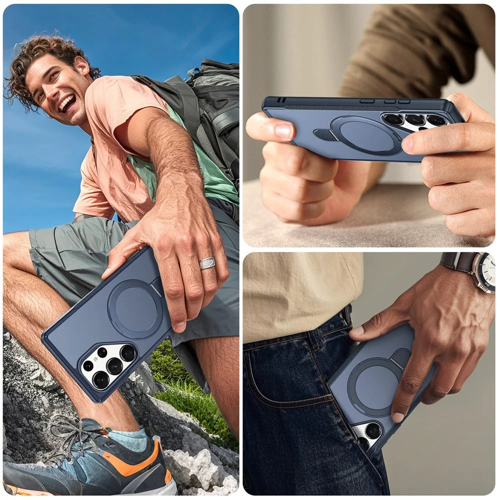 For Samsung Galaxy S25 Ultra Case with Magnetic Kickstand TPU + PC Anti Drop Phone Cover - Sapphire - 7