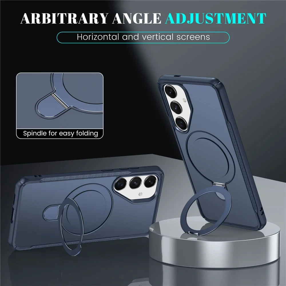 For Samsung Galaxy S25 / S24 Case with Magnetic Kickstand TPU + PC Anti Drop Phone Cover - Sapphire - 3