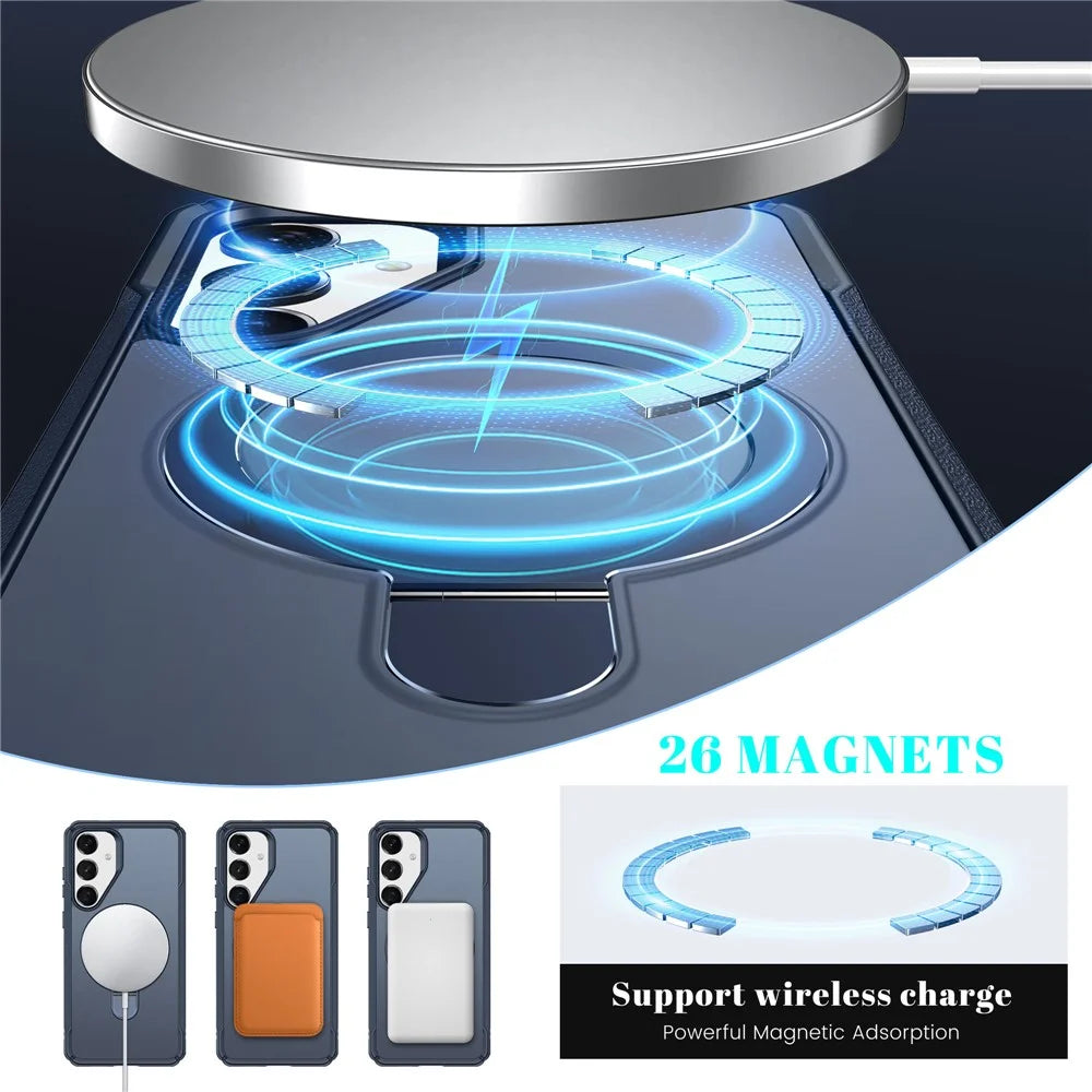 For Samsung Galaxy S25 / S24 Case with Magnetic Kickstand TPU + PC Anti Drop Phone Cover - Sapphire - 4