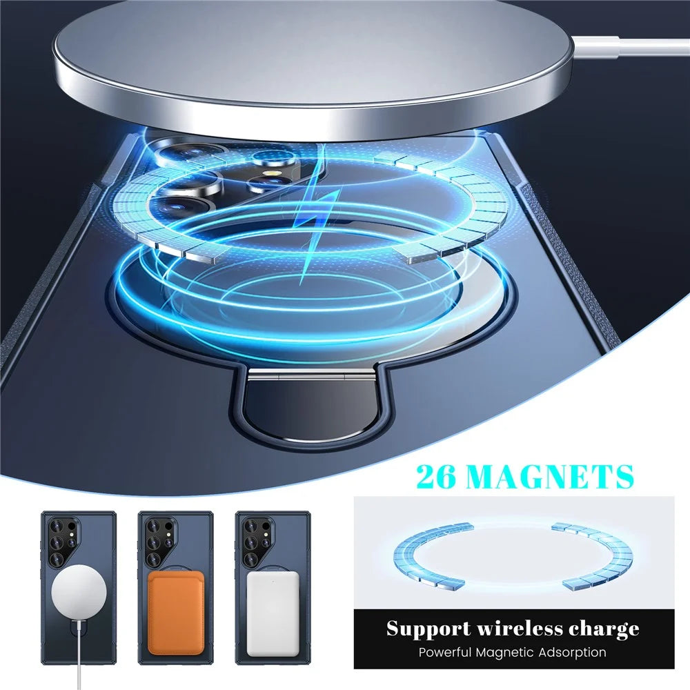 For Samsung Galaxy S24 Ultra Case with Magnetic Kickstand TPU + PC Anti Drop Phone Cover - Sapphire - 4