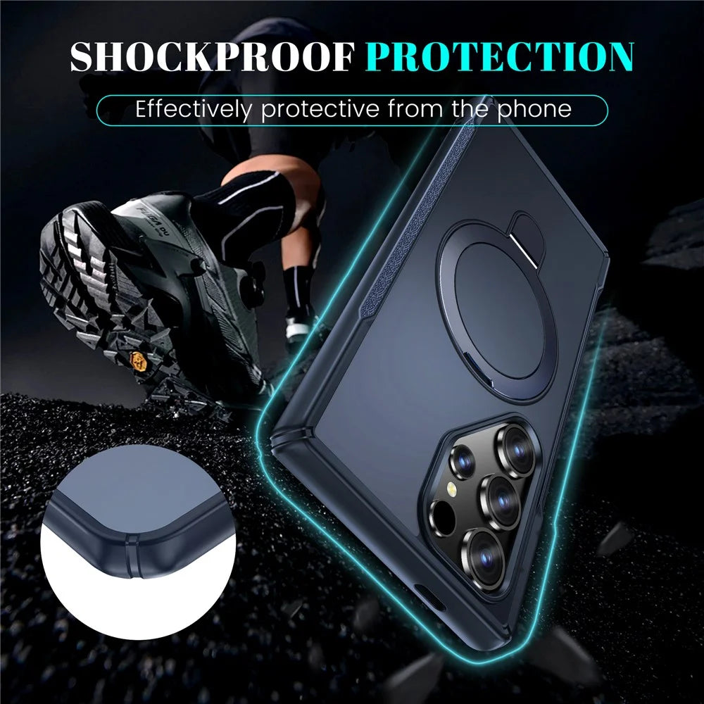 For Samsung Galaxy S24 Ultra Case with Magnetic Kickstand TPU + PC Anti Drop Phone Cover - Sapphire - 6