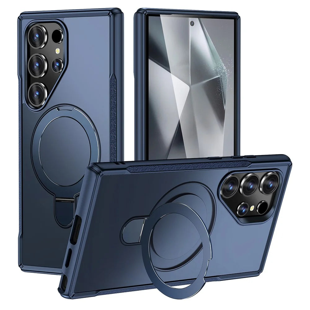 For Samsung Galaxy S23 Ultra Case with Magnetic Kickstand TPU + PC Anti Drop Phone Cover - Sapphire - 1