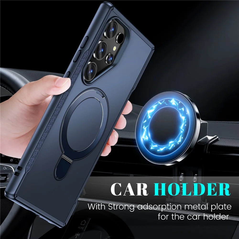 For Samsung Galaxy S23 Ultra Case with Magnetic Kickstand TPU + PC Anti Drop Phone Cover - Sapphire - 5