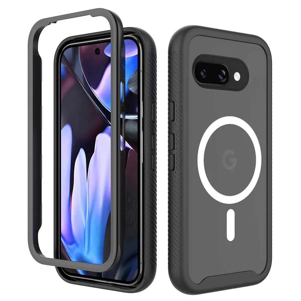 For Google Pixel 9a Magnetic Case PC + TPU Protective Phone Back Cover (No PET Film) - Black - 1