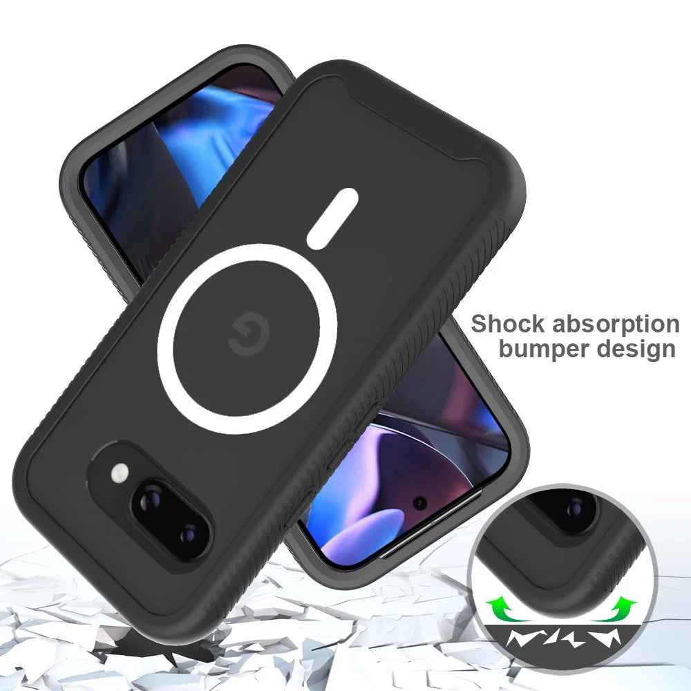 For Google Pixel 9a Magnetic Case PC + TPU Protective Phone Back Cover (No PET Film) - Black - 4
