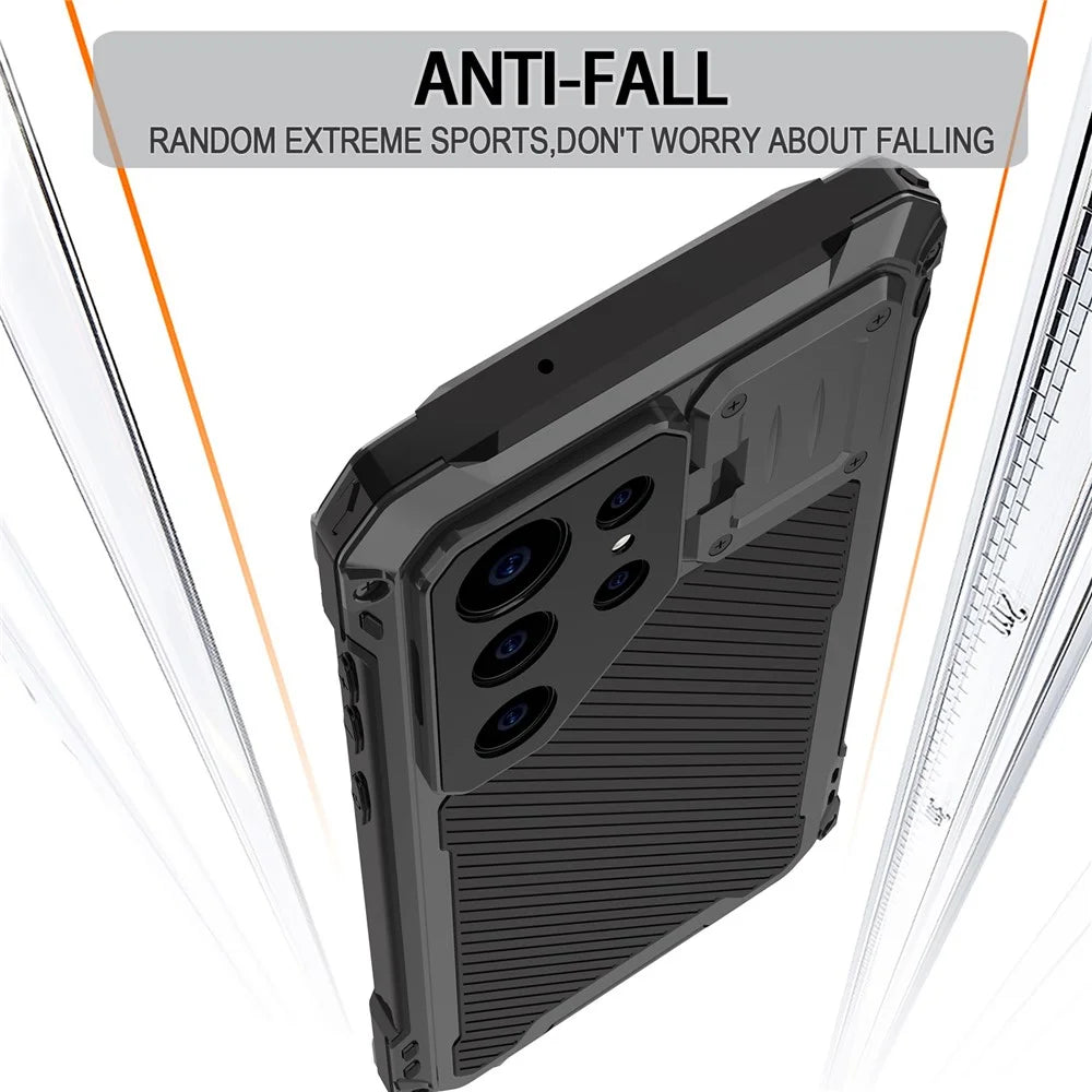 For Samsung Galaxy S24 Ultra Case Aluminum Alloy + Silicone Lens Kickstand Phone Cover with PET Film - Black - 4