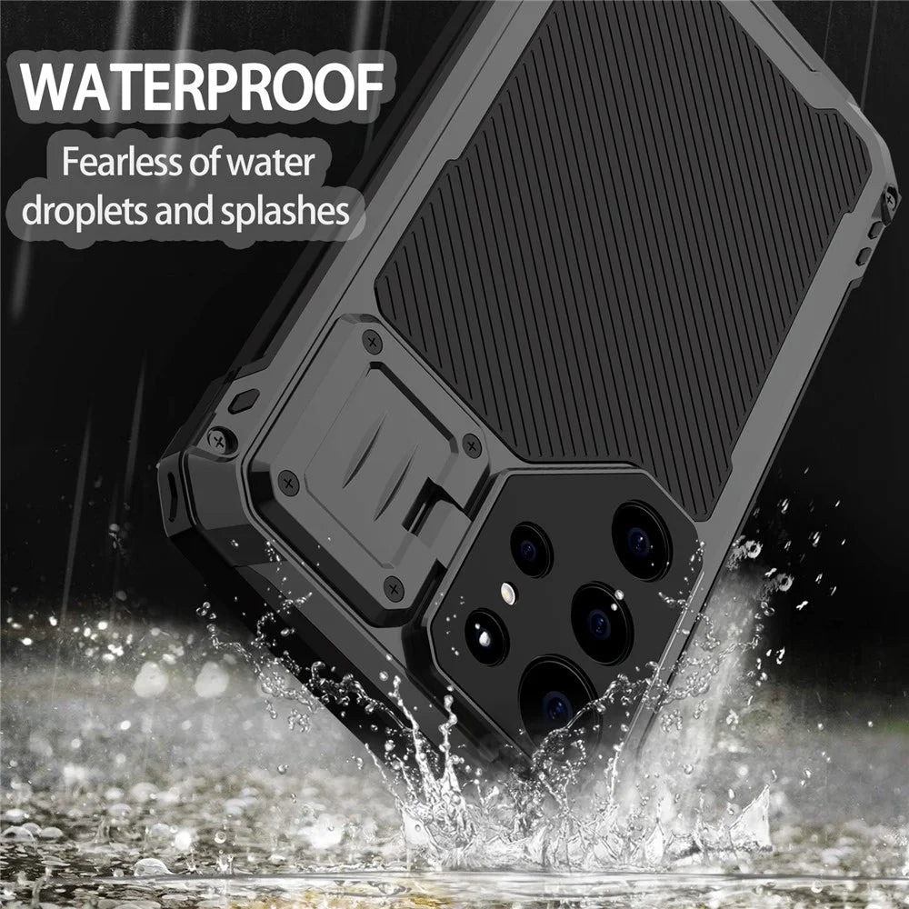 For Samsung Galaxy S24 Ultra Case Aluminum Alloy + Silicone Lens Kickstand Phone Cover with PET Film - Black - 5