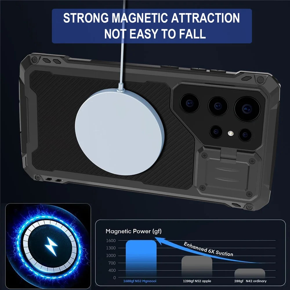 For Samsung Galaxy S24 Ultra Case Aluminum Alloy + Silicone Lens Kickstand Phone Cover with PET Film - Black - 6