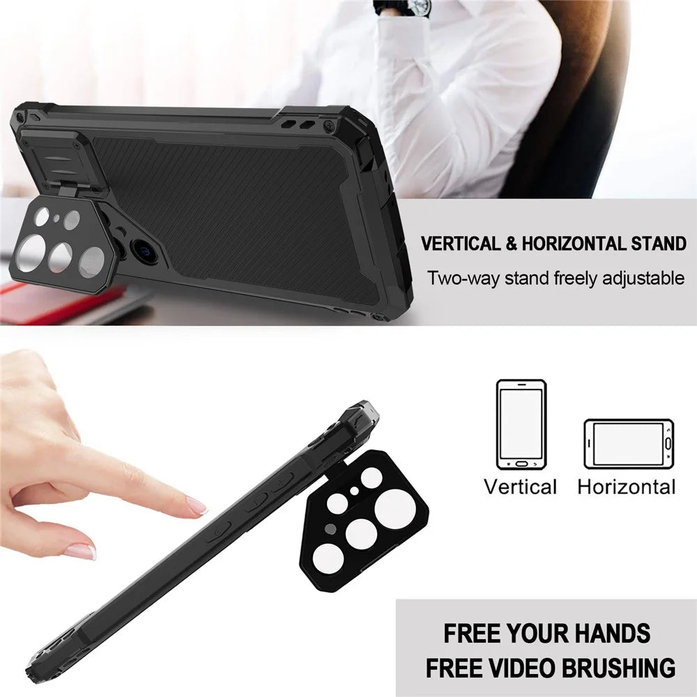For Samsung Galaxy S24 Ultra Case Aluminum Alloy + Silicone Lens Kickstand Phone Cover with PET Film - Black - 7