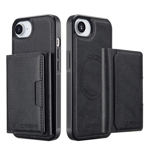 LC.IMEEKE L5 For iPhone 17e / 16e Magnetic Phone Case Leather Back Cover with Detachable Card Holder - Black - 2