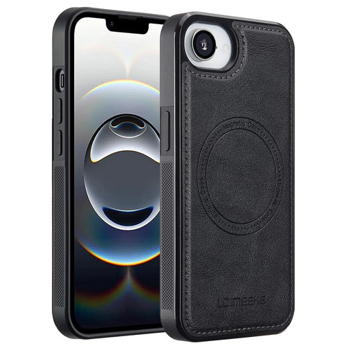 LC.IMEEKE For iPhone 17e / 16e Magnetic Case Compatible with MagSafe Leather+TPU Back Cover - Black - 1