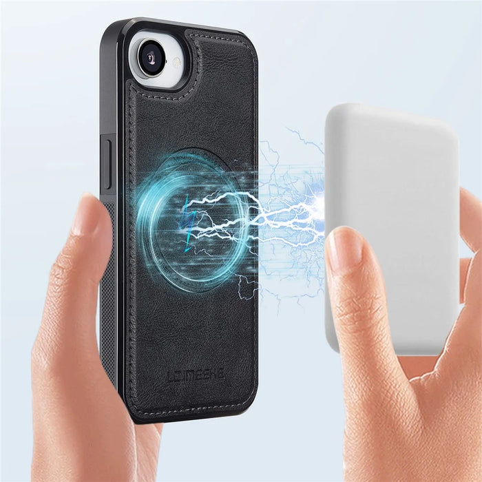 LC.IMEEKE For iPhone 17e / 16e Magnetic Case Compatible with MagSafe Leather+TPU Back Cover - Black - 6