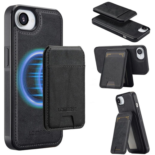 LC.IMEEKE L3 For iPhone 17e / 16e Magnetic Case Detachable Card Holder Leather TPU Mobile Cover - Black - 1