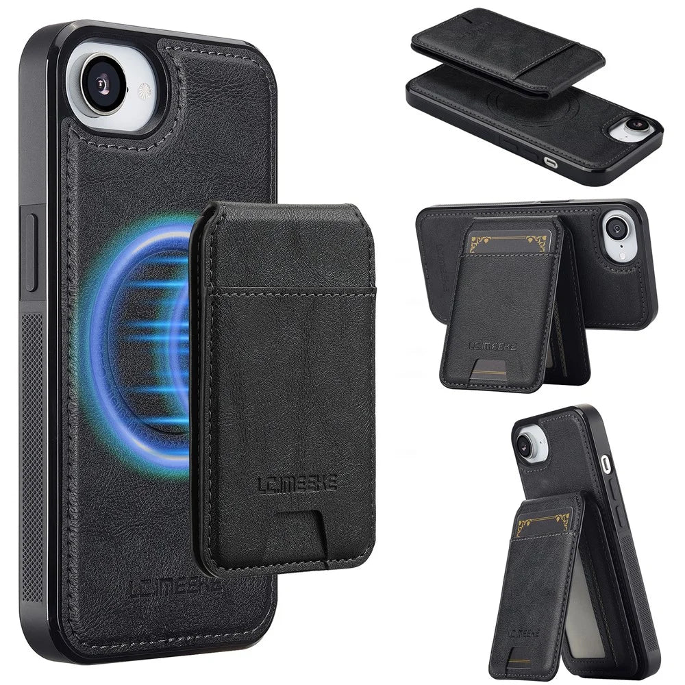 LC.IMEEKE L3 For iPhone 17e / 16e Magnetic Case Detachable Card Holder Leather TPU Mobile Cover - Black - 1
