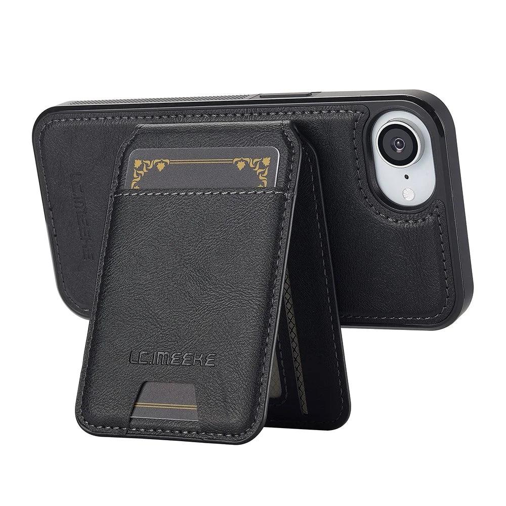 LC.IMEEKE L3 For iPhone 17e / 16e Magnetic Case Detachable Card Holder Leather TPU Mobile Cover - Black - 5