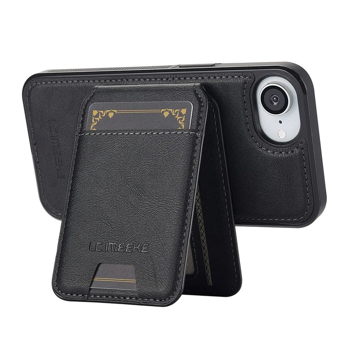LC.IMEEKE L3 For iPhone 17e / 16e Magnetic Case Detachable Card Holder Leather TPU Mobile Cover - Black - 5