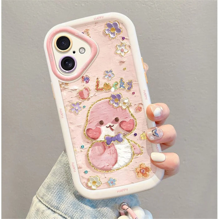 For iPhone 16 Plus Case with Strap Lucky Snake Pattern Design TPU + PC Protective Phone Cover - 4
