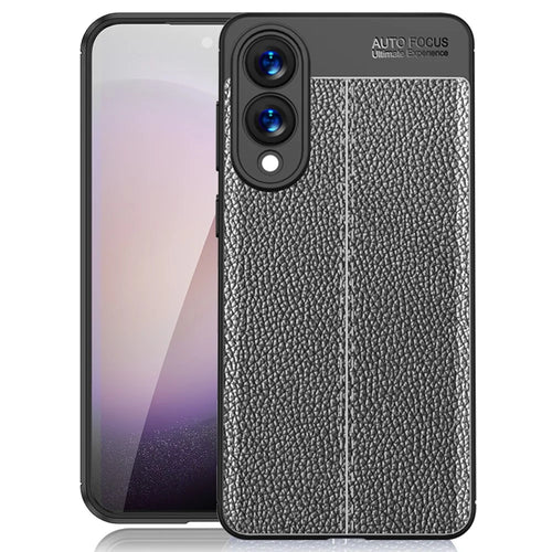 For Samsung Galaxy S25 Edge Case Litchi Texture TPU Flexible Phone Cover, Black - 1