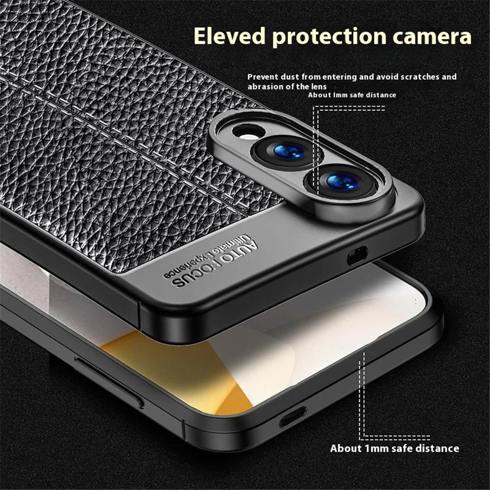 For Samsung Galaxy S25 Edge Case Litchi Texture TPU Flexible Phone Cover, Black - 3