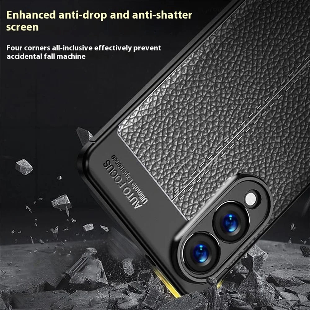For Samsung Galaxy S25 Edge Case Litchi Texture TPU Flexible Phone Cover, Black - 6