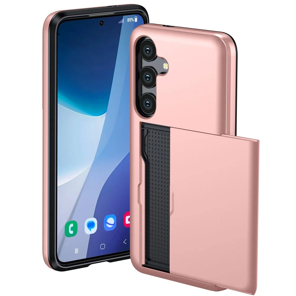 For Samsung Galaxy A56 5G Case with Card Holder TPU + PC Phone Back Cover - Rose Gold - 2