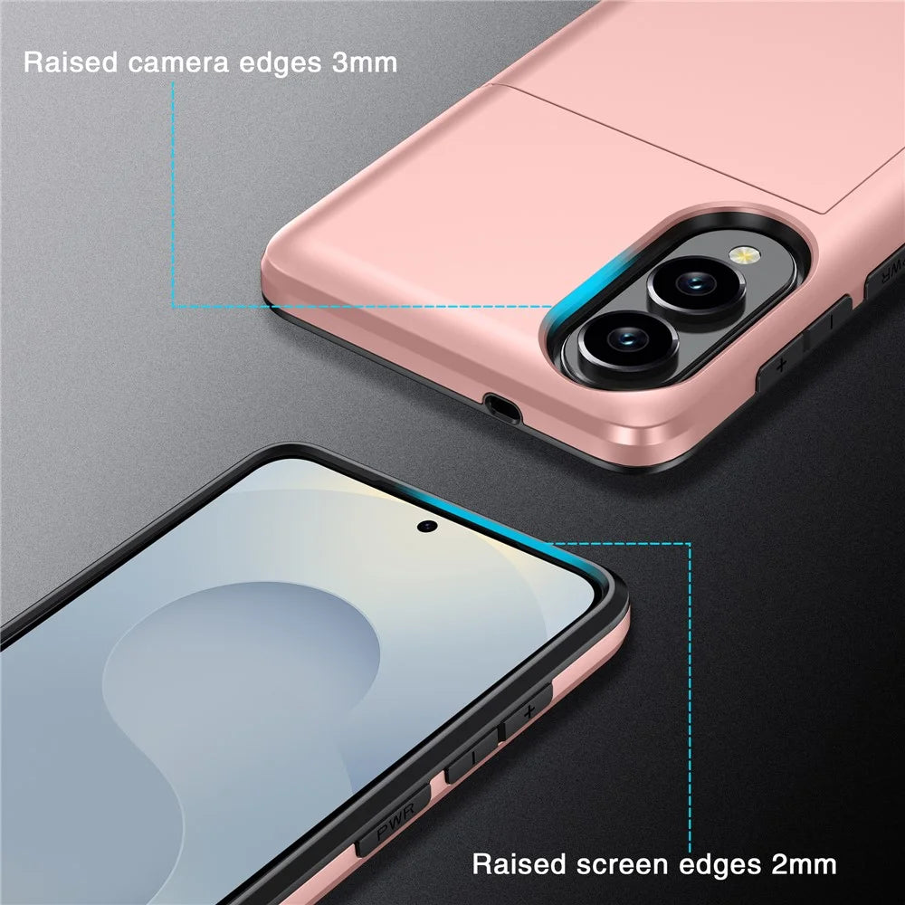 For Samsung Galaxy S25 Edge Case with Card Holder TPU + PC Phone Back Cover - Rose Gold - 4