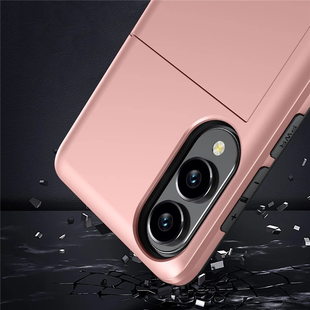 For Samsung Galaxy S25 Edge Case with Card Holder TPU + PC Phone Back Cover - Rose Gold - 5